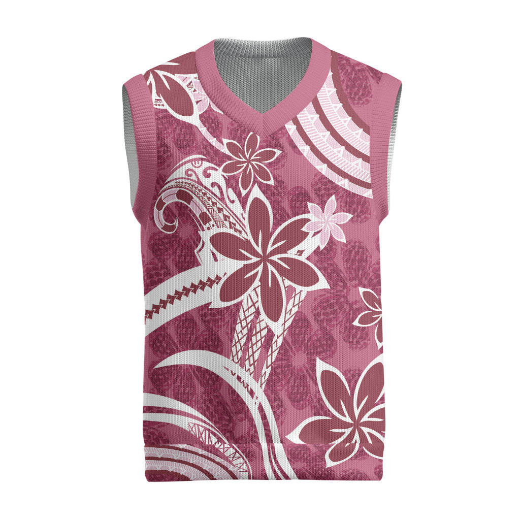 Hawaii Pupuala Plumeria Pink Christmas Knitted V-Neck Vest Polynesian Pattern LT01 Pink - Polynesian Pride