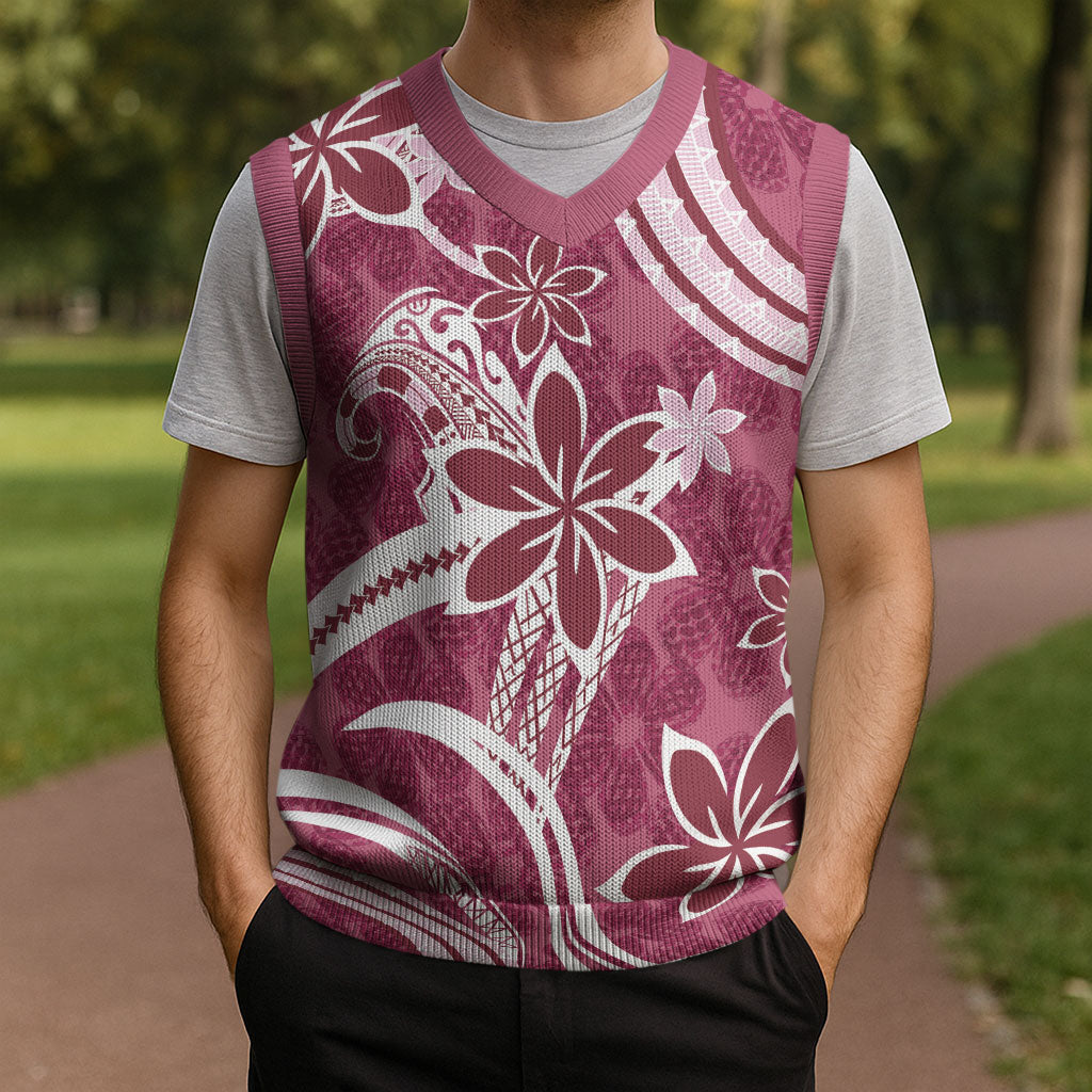 Hawaii Pupuala Plumeria Pink Christmas Knitted V-Neck Vest Polynesian Pattern LT01 - Polynesian Pride