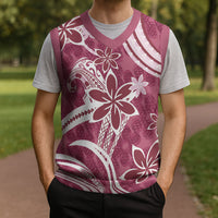 Hawaii Pupuala Plumeria Pink Christmas Knitted V-Neck Vest Polynesian Pattern LT01 - Polynesian Pride