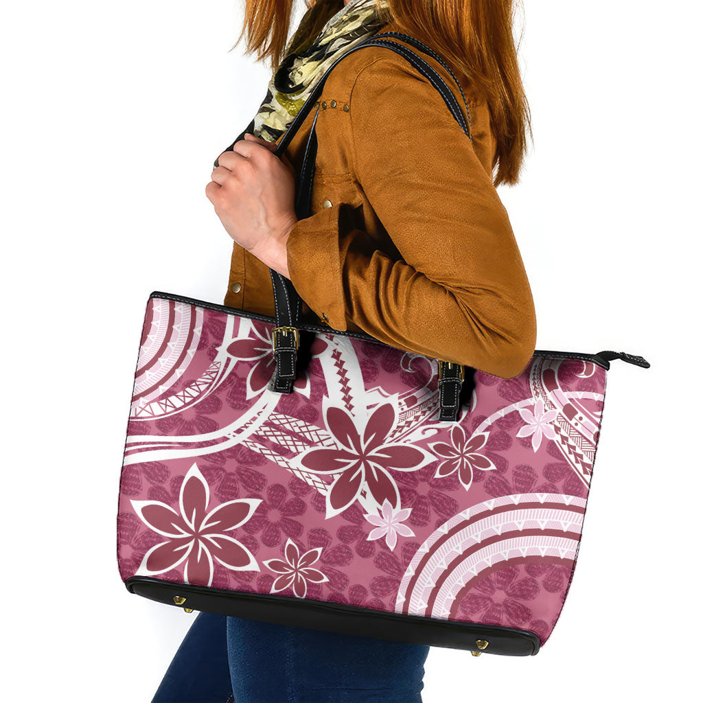 Hawaii Pupuala Plumeria Pink Leather Tote Bag Polynesian Pattern LT01 Pink - Polynesian Pride