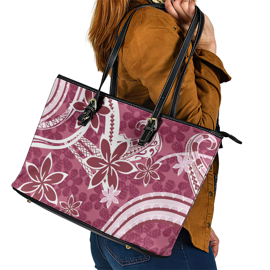 Hawaii Pupuala Plumeria Pink Leather Tote Bag Polynesian Pattern LT01 - Polynesian Pride