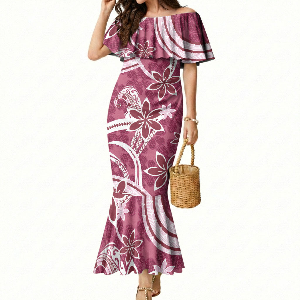 Hawaii Pupuala Plumeria Pink Mermaid Dress Polynesian Pattern LT01 Women Pink - Polynesian Pride