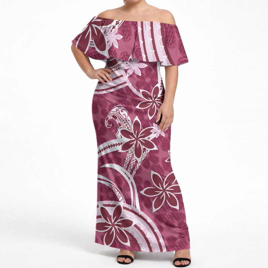 Hawaii Pupuala Plumeria Pink Off Shoulder Maxi Dress Polynesian Pattern LT01 Women Pink - Polynesian Pride