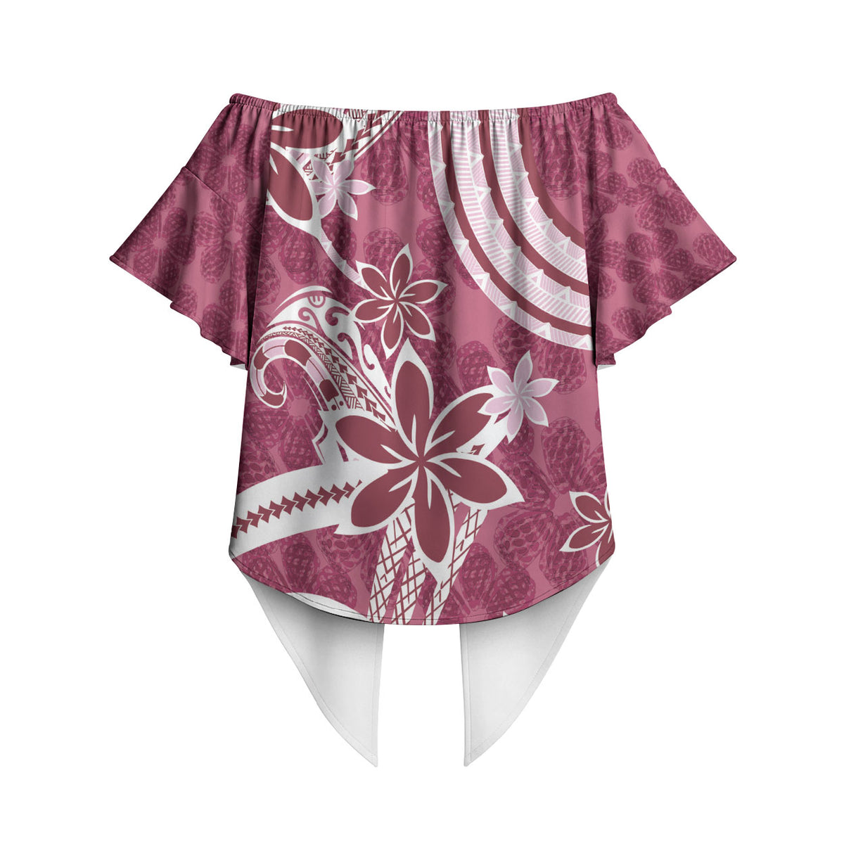 Hawaii Pupuala Plumeria Pink Off Shoulder Wrap Waist Top Polynesian Pattern LT01 - Polynesian Pride