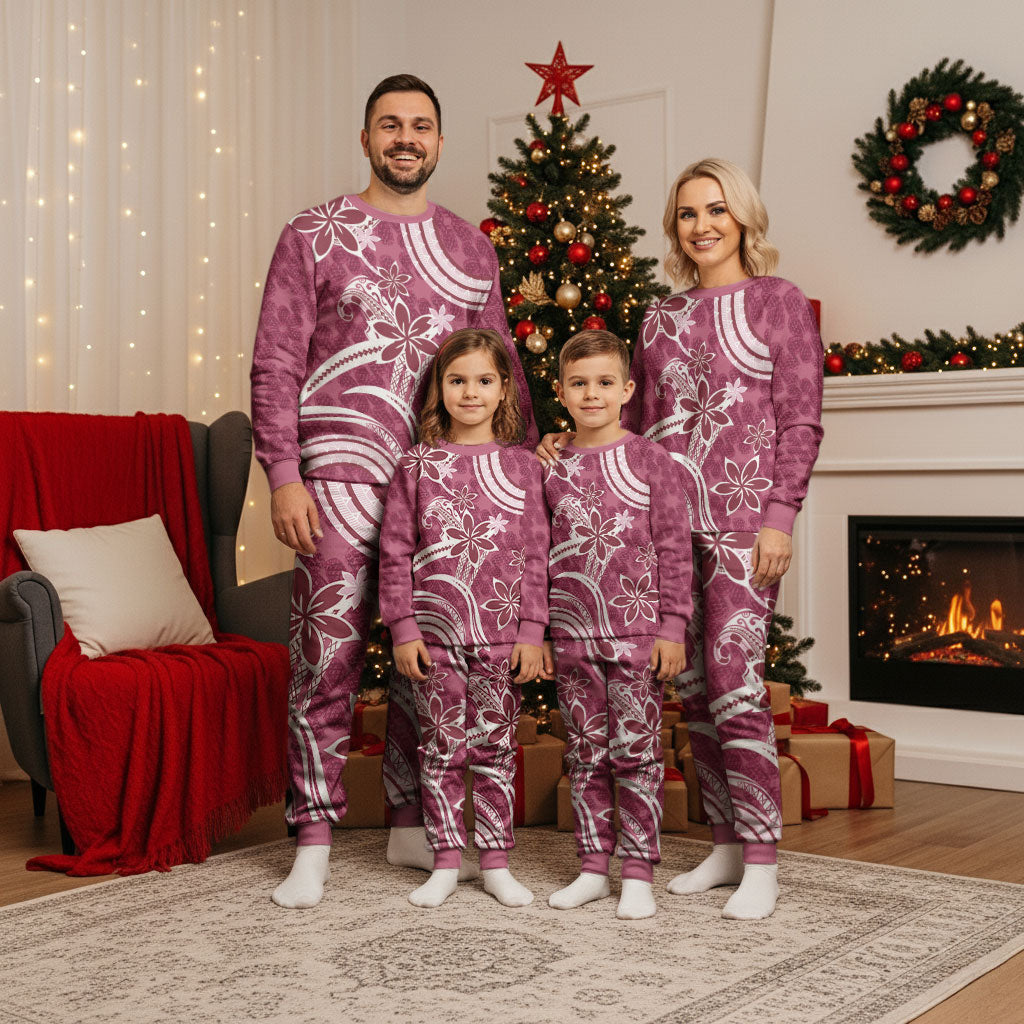 Hawaii Pupuala Plumeria Pink Christmas Pajama Set Polynesian Pattern LT01 - Polynesian Pride