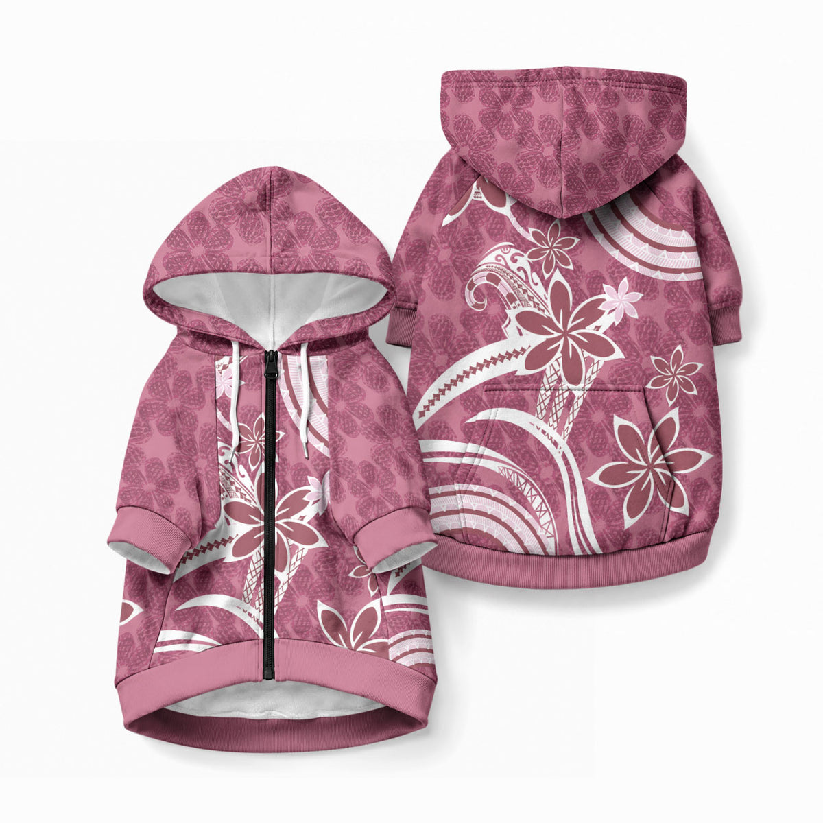 Hawaii Pupuala Plumeria Pink Pet Hoodie Polynesian Pattern LT01 Zip-up Pink - Polynesian Pride