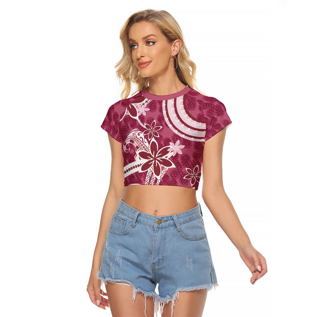 Hawaii Pupuala Plumeria Pink Raglan Cropped T Shirt Polynesian Pattern LT01 Female Pink - Polynesian Pride