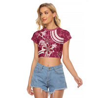 Hawaii Pupuala Plumeria Pink Raglan Cropped T Shirt Polynesian Pattern LT01 Female Pink - Polynesian Pride