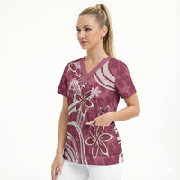 Hawaii Pupuala Plumeria Pink Scrub Top Polynesian Pattern LT01 - Polynesian Pride
