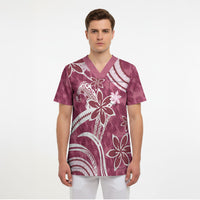 Hawaii Pupuala Plumeria Pink Scrub Top Polynesian Pattern LT01 - Polynesian Pride