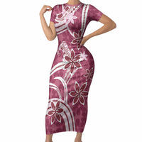 Hawaii Pupuala Plumeria Pink Short Sleeve Bodycon Dress Polynesian Pattern LT01 Long Dress Pink - Polynesian Pride