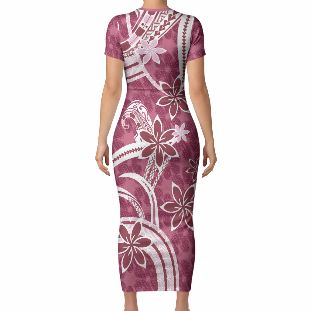 Hawaii Pupuala Plumeria Pink Short Sleeve Bodycon Dress Polynesian Pattern LT01 - Polynesian Pride