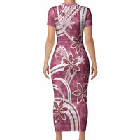 Hawaii Pupuala Plumeria Pink Short Sleeve Bodycon Dress Polynesian Pattern LT01 - Polynesian Pride