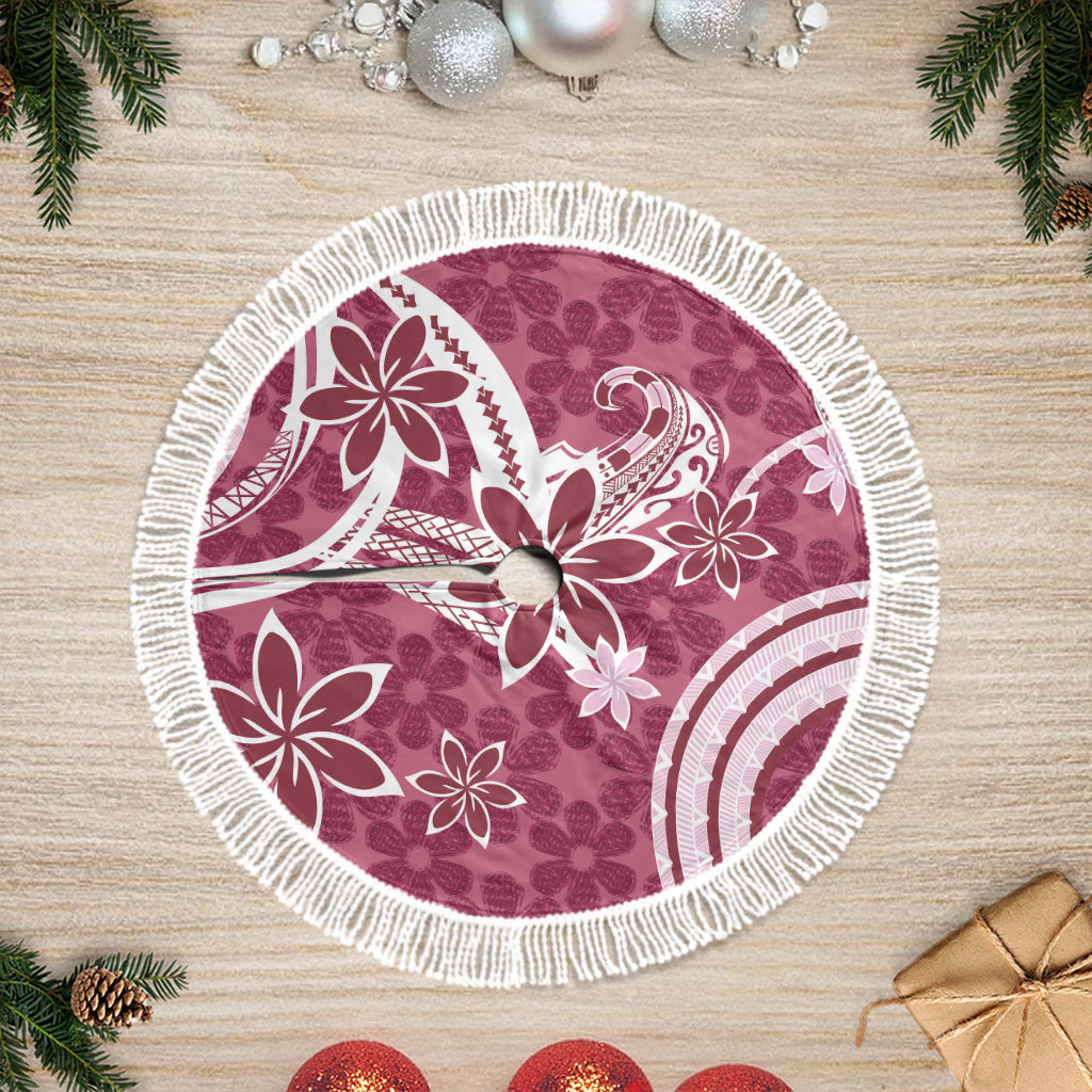 Hawaii Pupuala Plumeria Pink Tree Skirt Polynesian Pattern LT01 Fringed Pink - Polynesian Pride