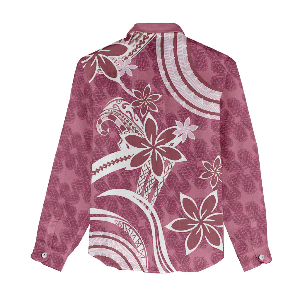 Hawaii Pupuala Plumeria Pink Women Casual Shirt Polynesian Pattern LT01 - Polynesian Pride