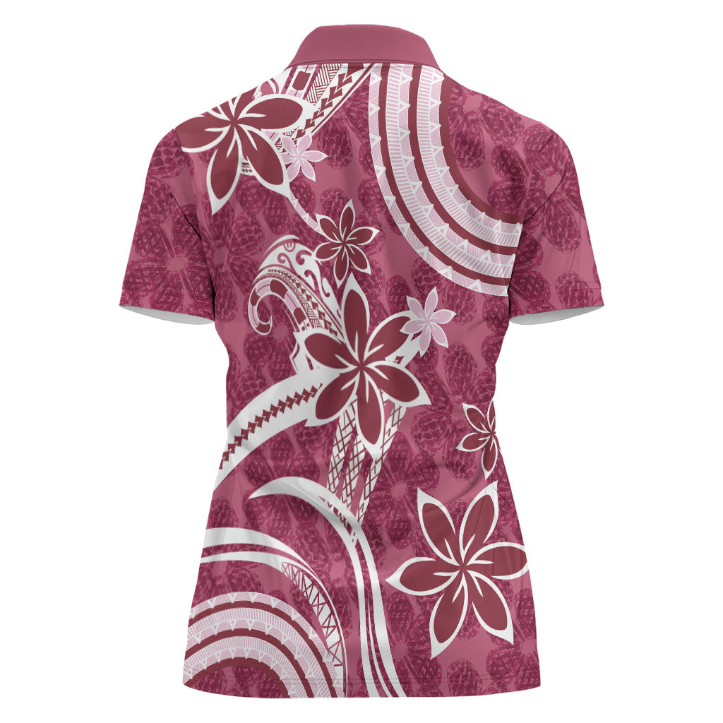 Hawaii Pupuala Plumeria Pink Women Polo Shirt Polynesian Pattern LT01 - Polynesian Pride