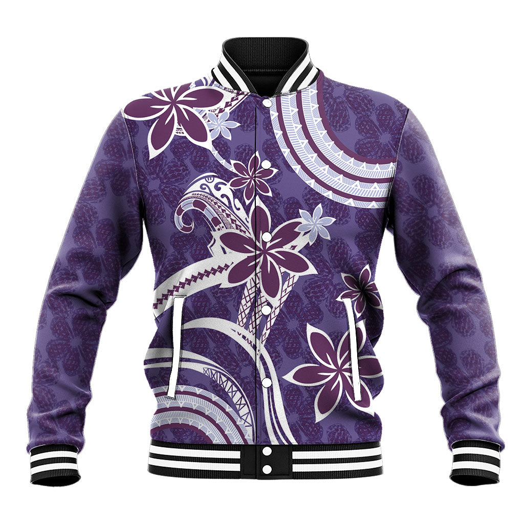 Hawaii Pupuala Plumeria Purple Baseball Jacket Polynesian Pattern LT01 Unisex Purple - Polynesian Pride
