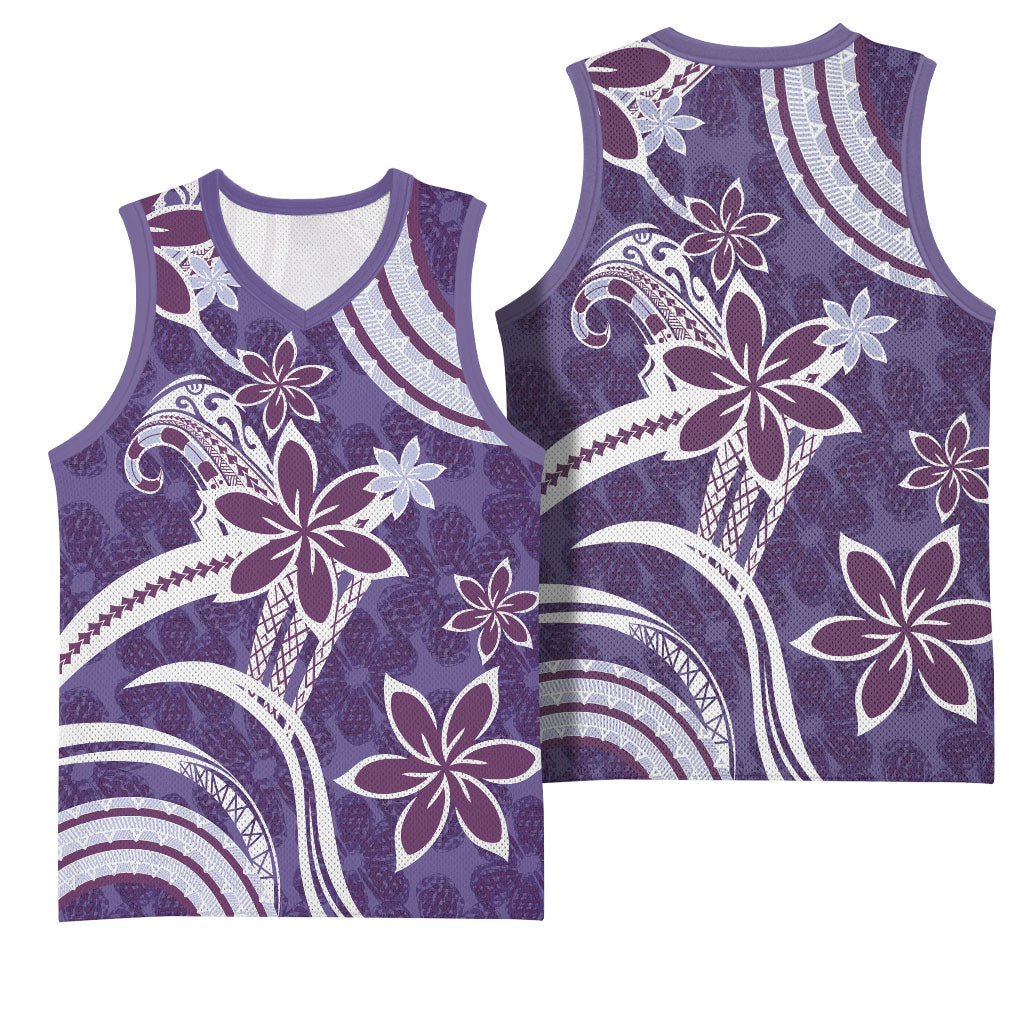 Hawaii Pupuala Plumeria Purple Basketball Jersey Polynesian Pattern LT01 - Polynesian Pride