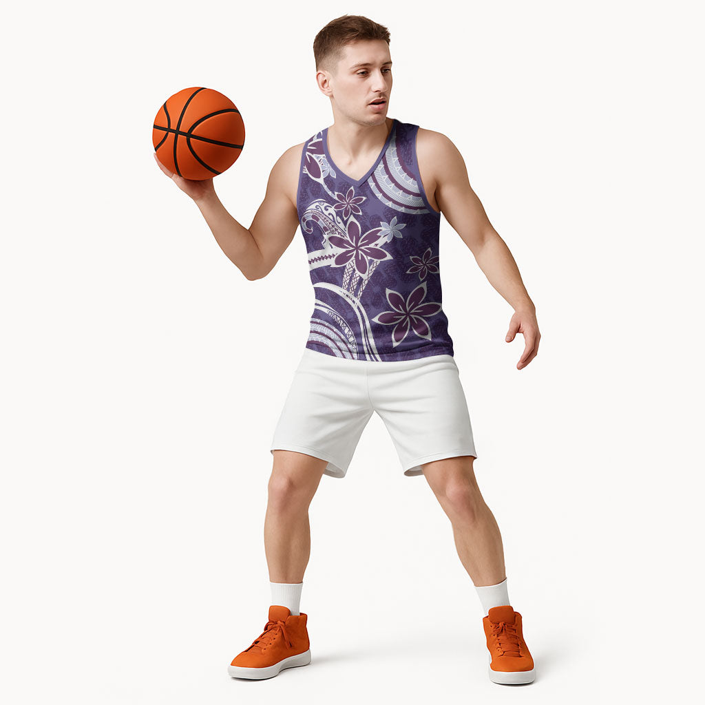 Hawaii Pupuala Plumeria Purple Basketball Jersey Polynesian Pattern LT01 - Polynesian Pride