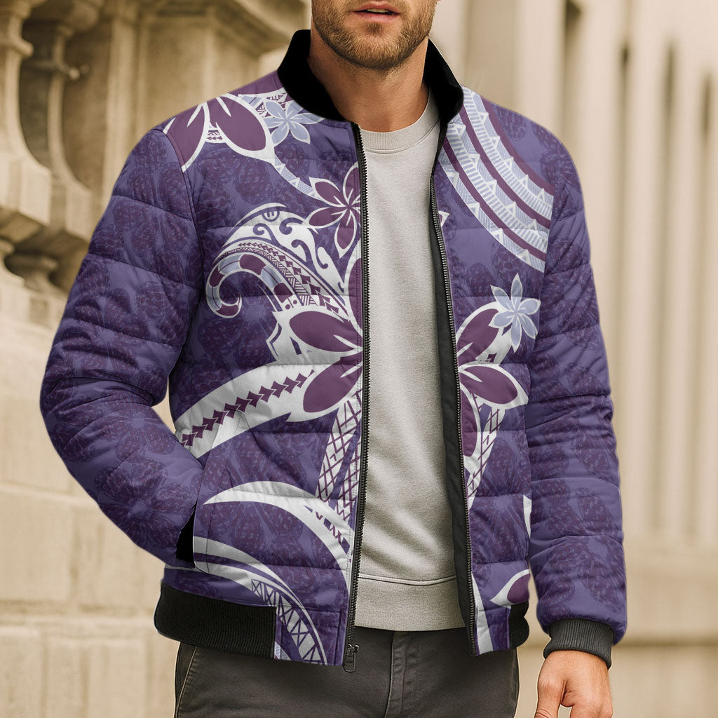 Hawaii Pupuala Plumeria Purple Bomber Puffer Jacket Polynesian Pattern LT01 - Polynesian Pride