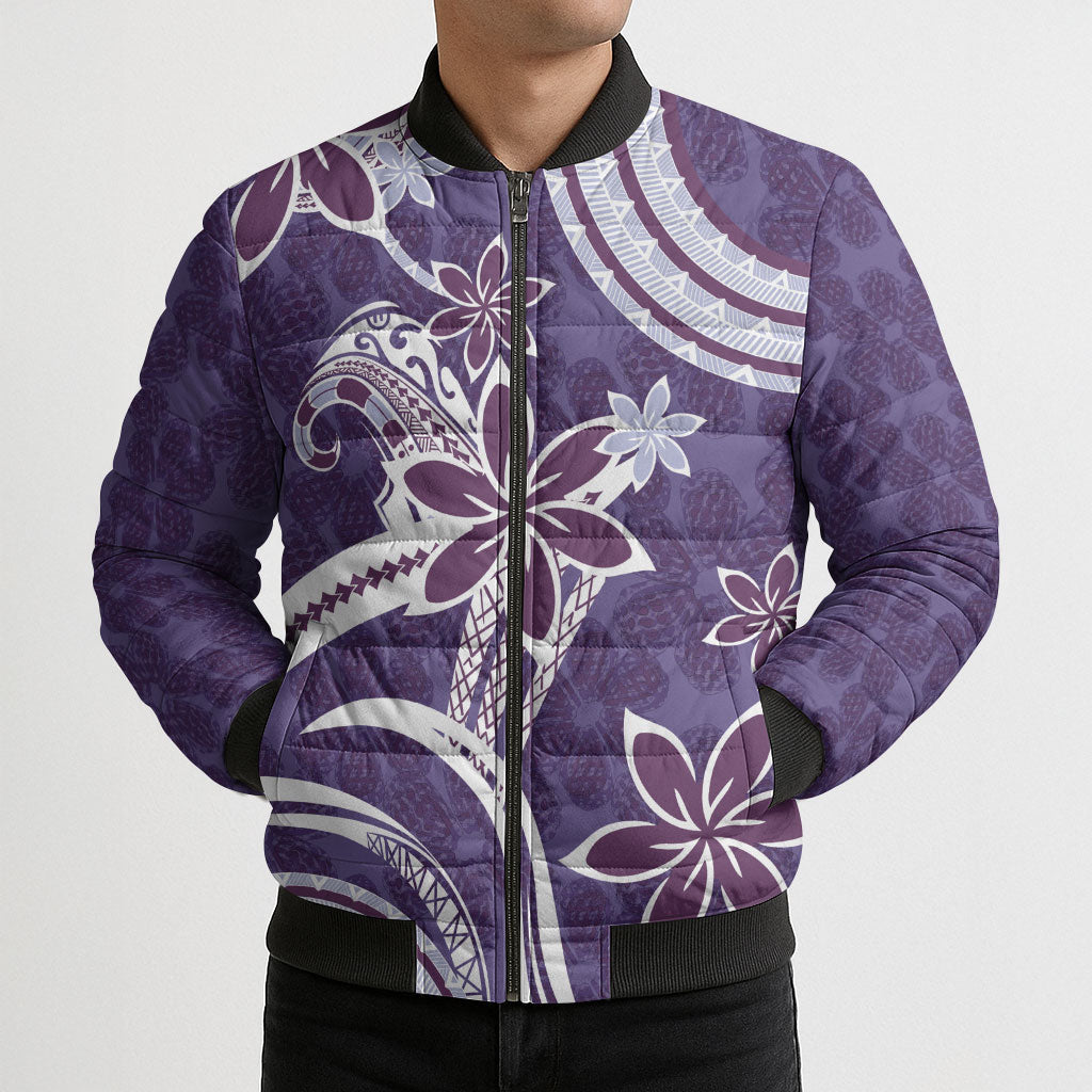 Hawaii Pupuala Plumeria Purple Bomber Puffer Jacket Polynesian Pattern LT01 - Polynesian Pride