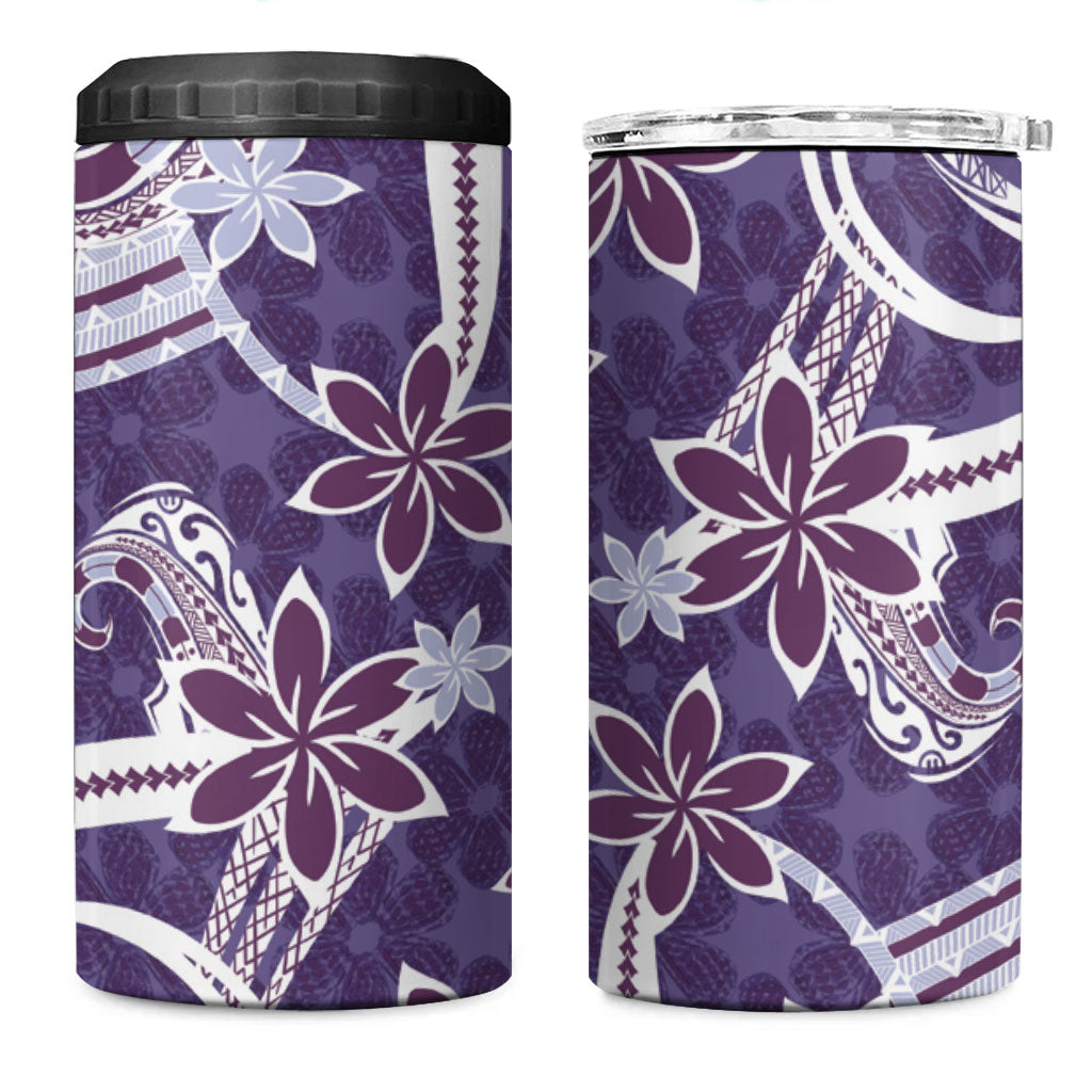 Hawaii Pupuala Plumeria Purple 4 in 1 Can Cooler Tumbler Polynesian Pattern
