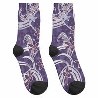 Hawaii Pupuala Plumeria Purple Crew Socks Polynesian Pattern LT01 - Polynesian Pride