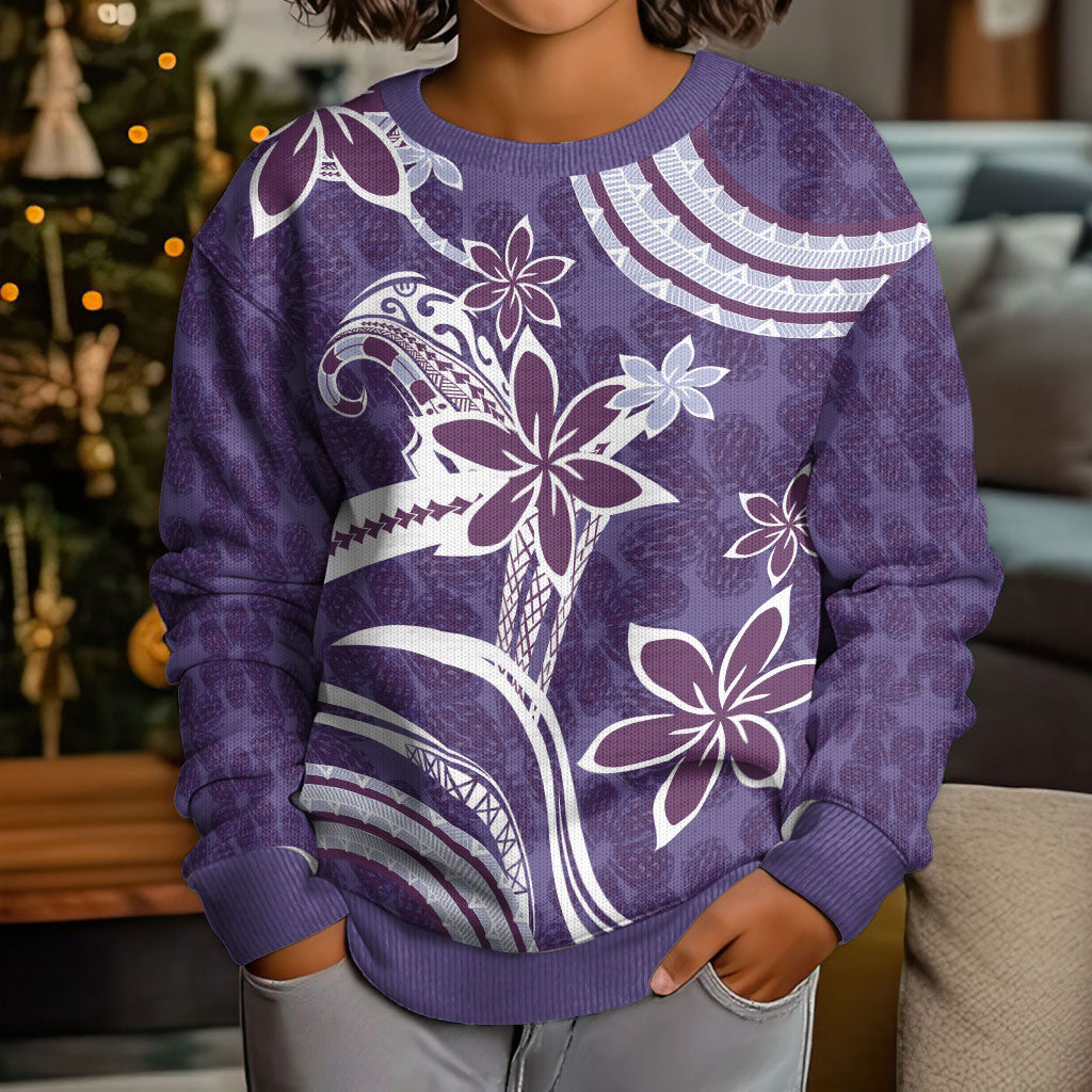 Hawaii Pupuala Plumeria Purple Kid Ugly Christmas Sweater Polynesian Pattern LT01 - Polynesian Pride