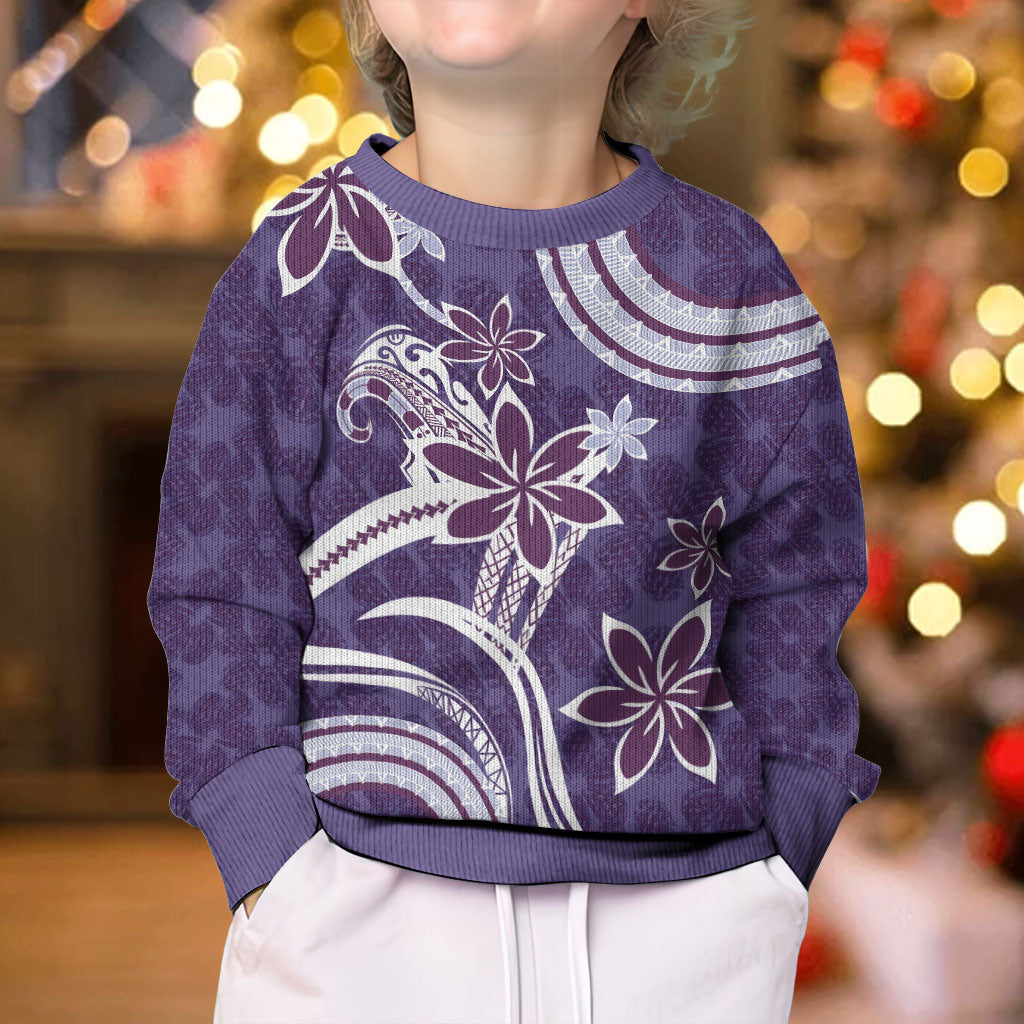 Hawaii Pupuala Plumeria Purple Kid Ugly Christmas Sweater Polynesian Pattern LT01 - Polynesian Pride