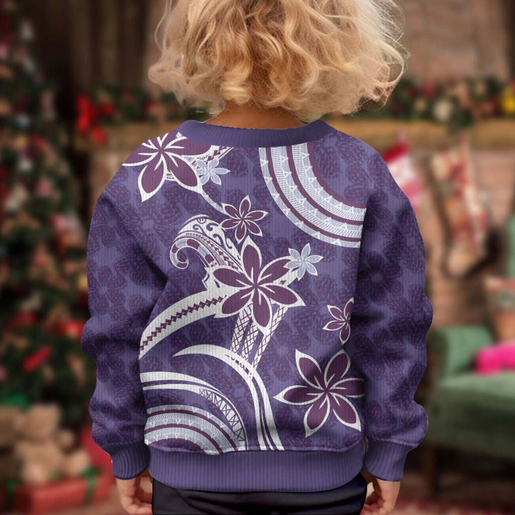 Hawaii Pupuala Plumeria Purple Kid Ugly Christmas Sweater Polynesian Pattern LT01 - Polynesian Pride