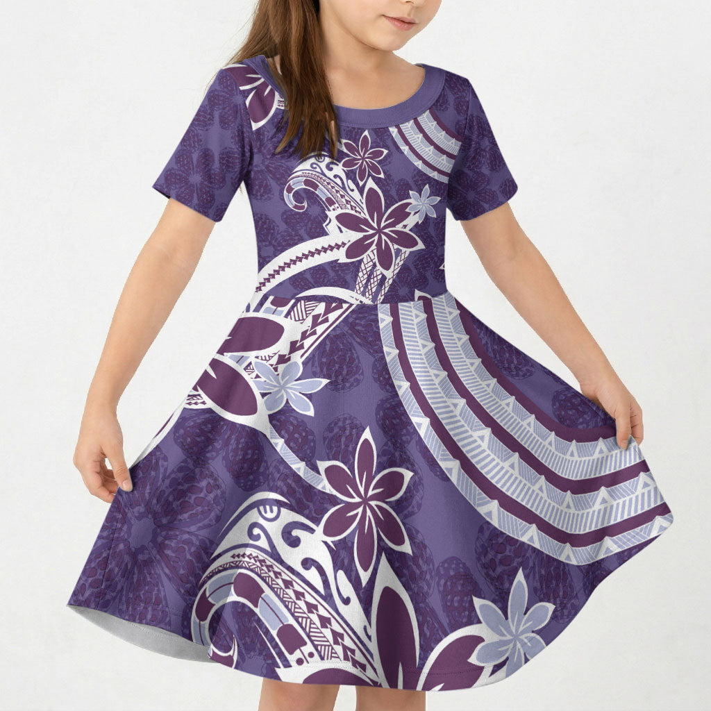 Hawaii Pupuala Plumeria Purple Kid Short Sleeve Dress Polynesian Pattern LT01 KID Purple - Polynesian Pride