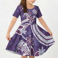 Hawaii Pupuala Plumeria Purple Kid Short Sleeve Dress Polynesian Pattern LT01 KID Purple - Polynesian Pride