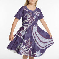 Hawaii Pupuala Plumeria Purple Kid Short Sleeve Dress Polynesian Pattern LT01 - Polynesian Pride