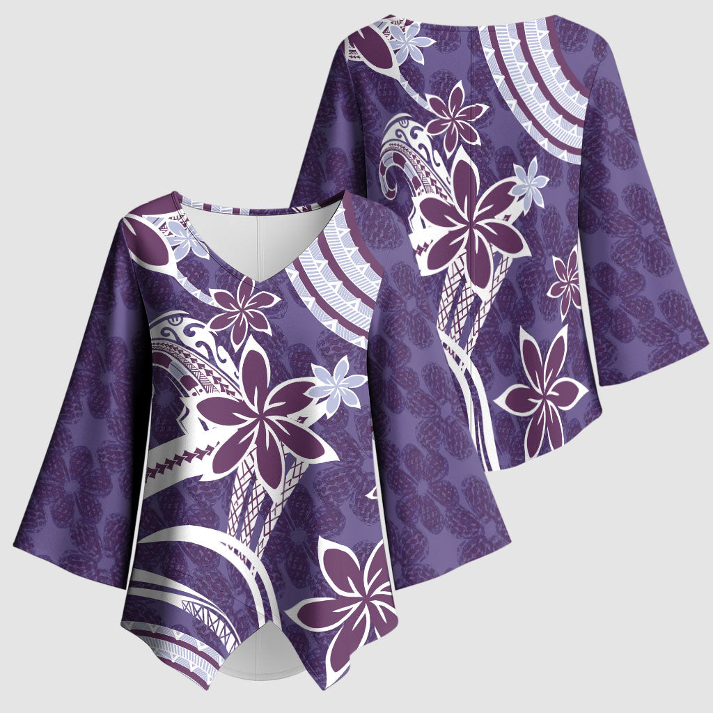 Hawaii Pupuala Plumeria Purple Kimono Sleeve Blouse Polynesian Pattern LT01 - Polynesian Pride