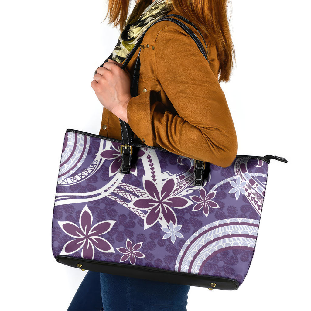 Hawaii Pupuala Plumeria Purple Leather Tote Bag Polynesian Pattern LT01 Purple - Polynesian Pride