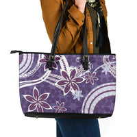 Hawaii Pupuala Plumeria Purple Leather Tote Bag Polynesian Pattern LT01 - Polynesian Pride
