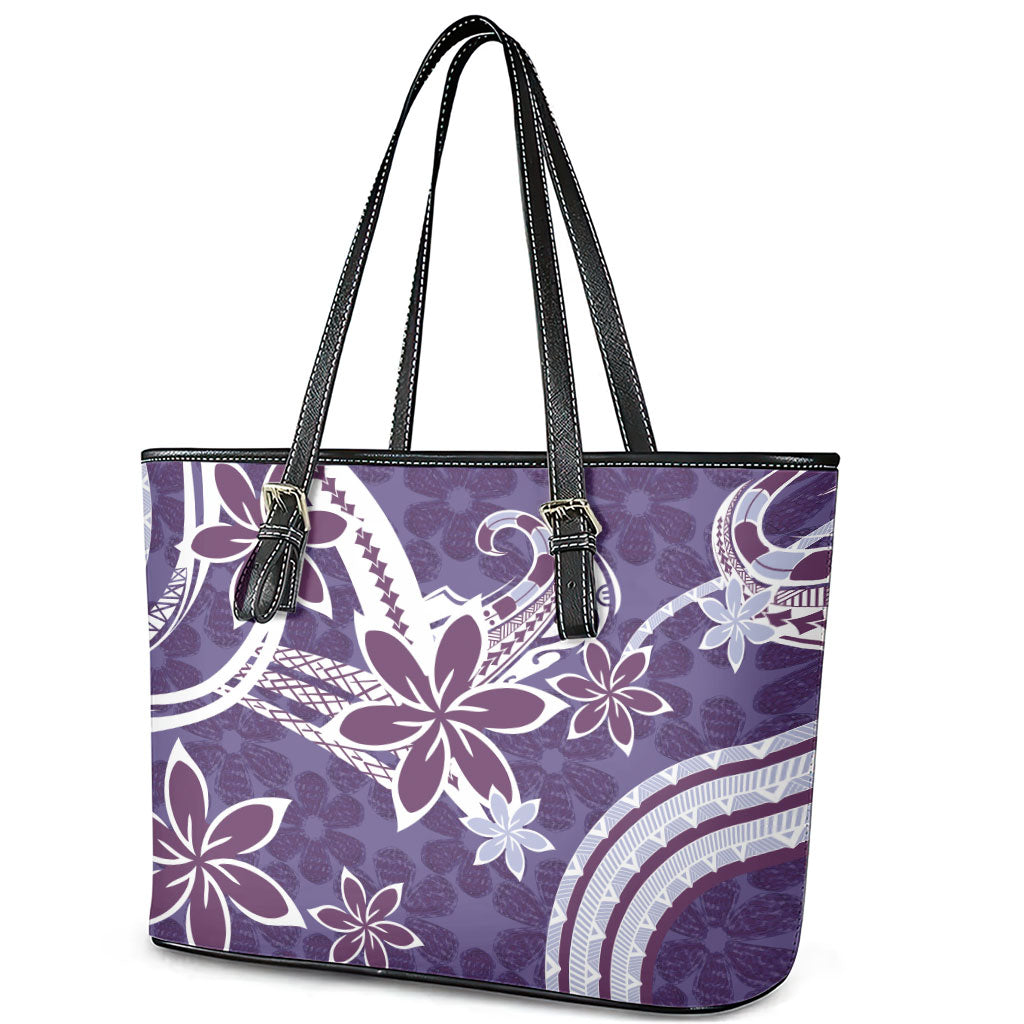 Hawaii Pupuala Plumeria Purple Leather Tote Bag Polynesian Pattern LT01 - Polynesian Pride