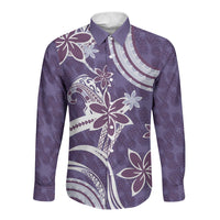 Hawaii Pupuala Plumeria Purple Long Sleeve Button Shirt Polynesian Pattern LT01 Unisex Purple - Polynesian Pride