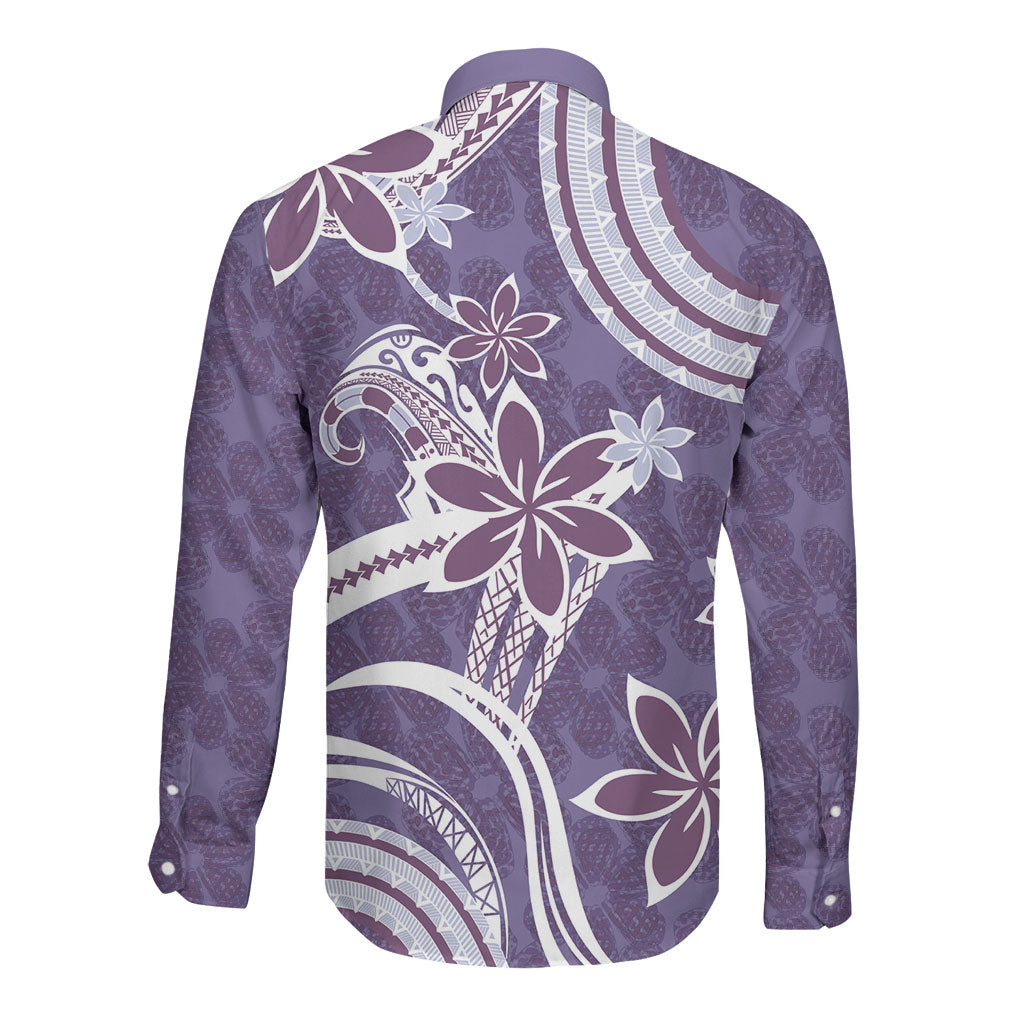 Hawaii Pupuala Plumeria Purple Long Sleeve Button Shirt Polynesian Pattern LT01 - Polynesian Pride