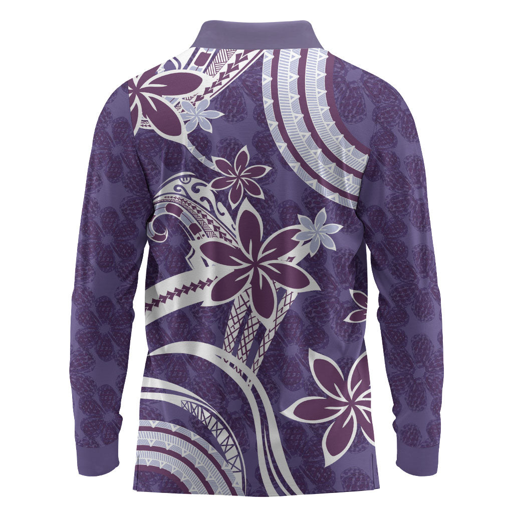 Hawaii Pupuala Plumeria Purple Long Sleeve Polo Shirt Polynesian Pattern LT01 - Polynesian Pride