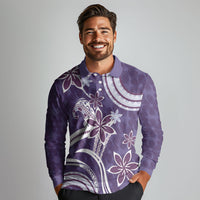Hawaii Pupuala Plumeria Purple Long Sleeve Polo Shirt Polynesian Pattern LT01 - Polynesian Pride