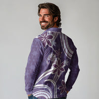 Hawaii Pupuala Plumeria Purple Long Sleeve Polo Shirt Polynesian Pattern LT01 - Polynesian Pride