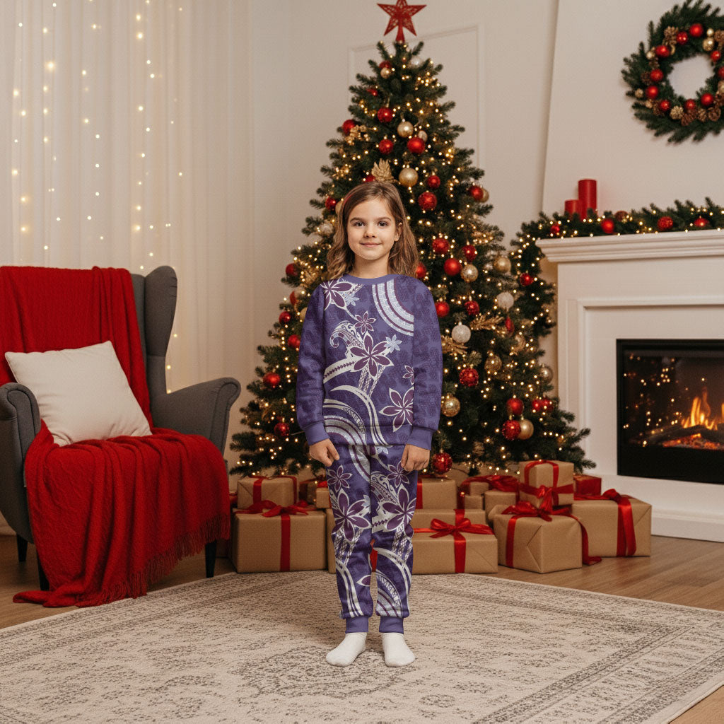 Hawaii Pupuala Plumeria Purple Christmas Pajama Set Polynesian Pattern LT01 Kid Purple - Polynesian Pride