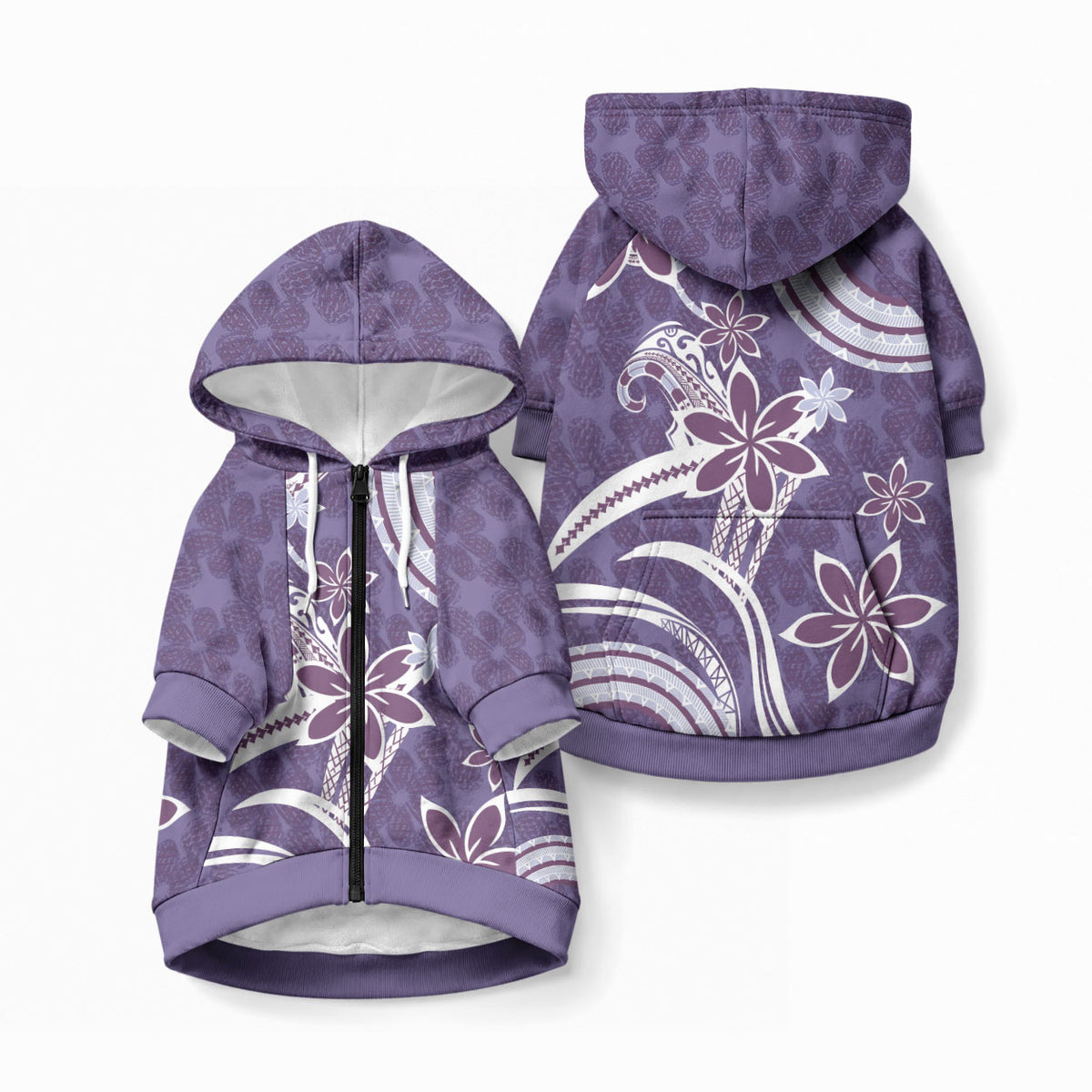 Hawaii Pupuala Plumeria Purple Pet Hoodie Polynesian Pattern LT01 Zip-up Purple - Polynesian Pride