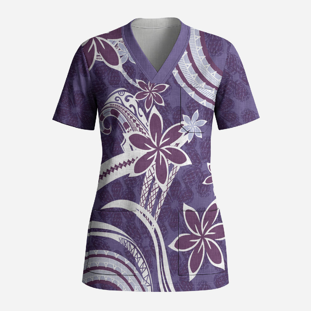 Hawaii Pupuala Plumeria Purple Scrub Top Polynesian Pattern LT01 Adult Purple - Polynesian Pride