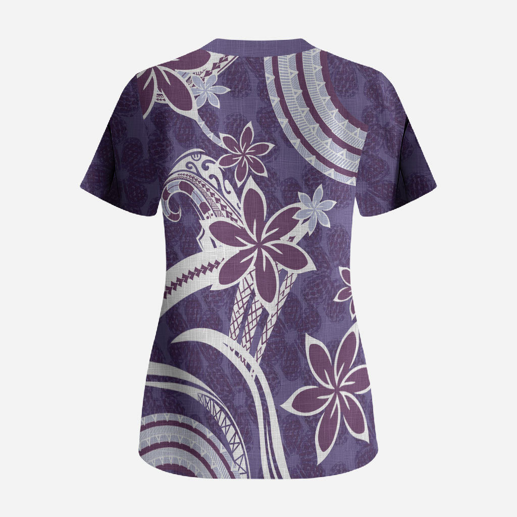 Hawaii Pupuala Plumeria Purple Scrub Top Polynesian Pattern LT01 - Polynesian Pride