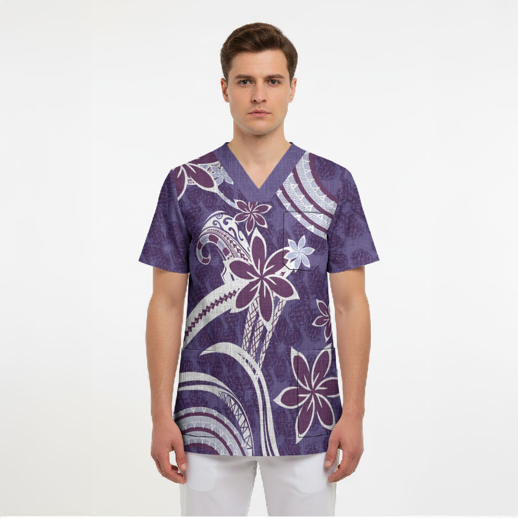 Hawaii Pupuala Plumeria Purple Scrub Top Polynesian Pattern LT01 - Polynesian Pride
