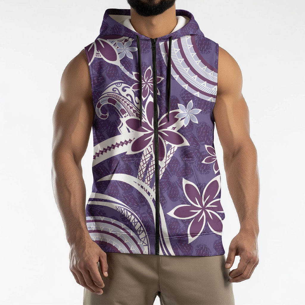Hawaii Pupuala Plumeria Purple Sleeveless Zip Hoodie Polynesian Pattern LT01 - Polynesian Pride