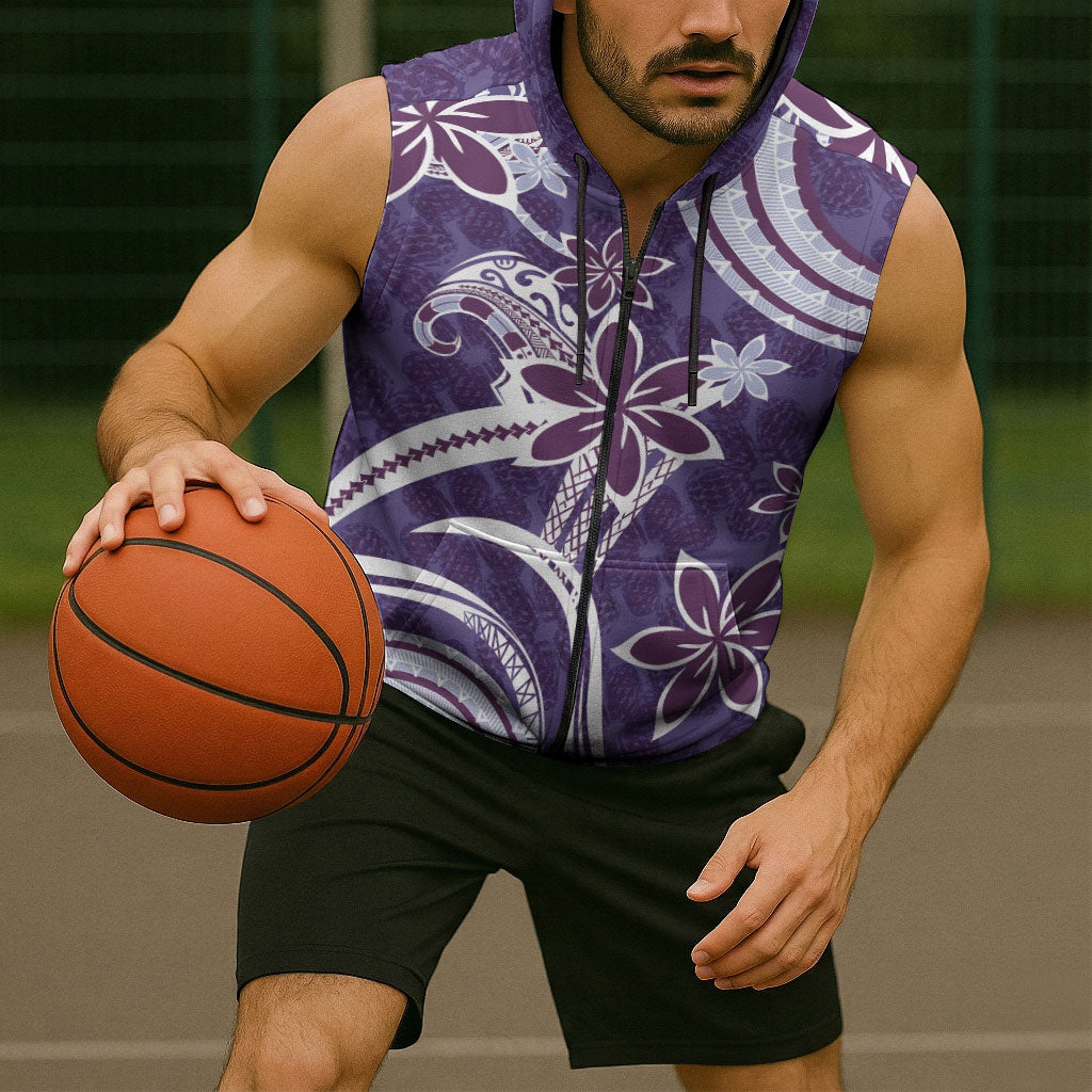 Hawaii Pupuala Plumeria Purple Sleeveless Zip Hoodie Polynesian Pattern LT01 - Polynesian Pride