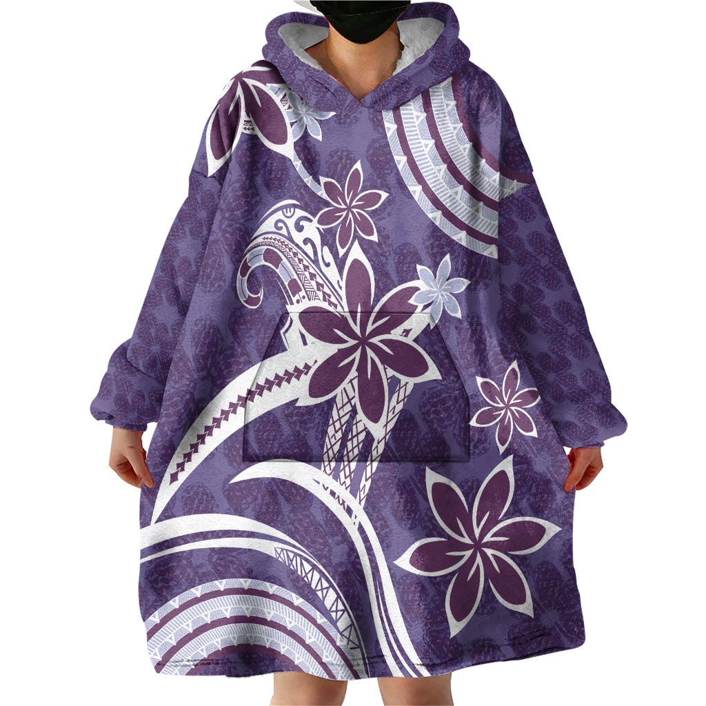 Hawaii Pupuala Plumeria Purple Wearable Blanket Hoodie Polynesian Pattern LT01 - Polynesian Pride